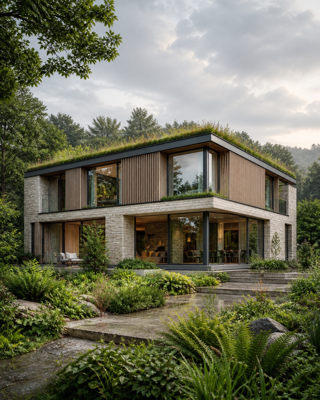 Architekturvision eines begrünten Wohnhauses