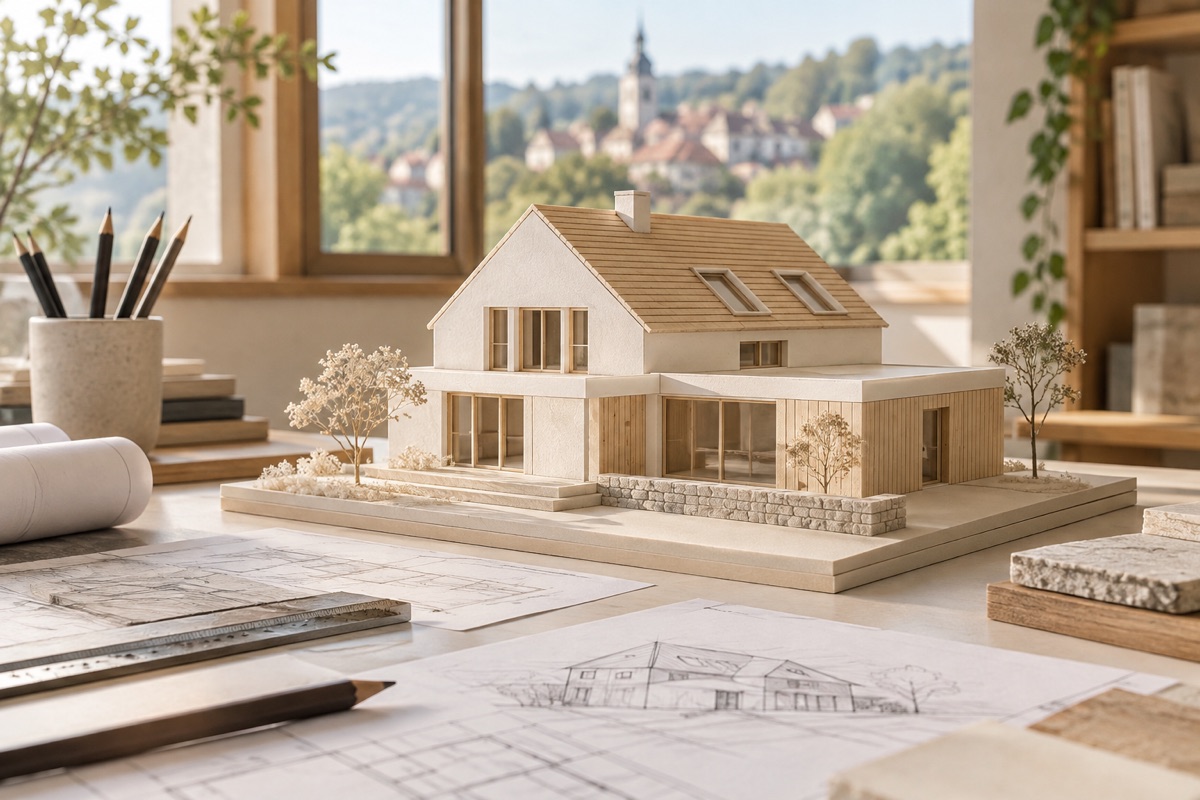 Bad Rappenau: KI-Illustration eines Architekturmodells für Wohnhausplanung und Sanierung