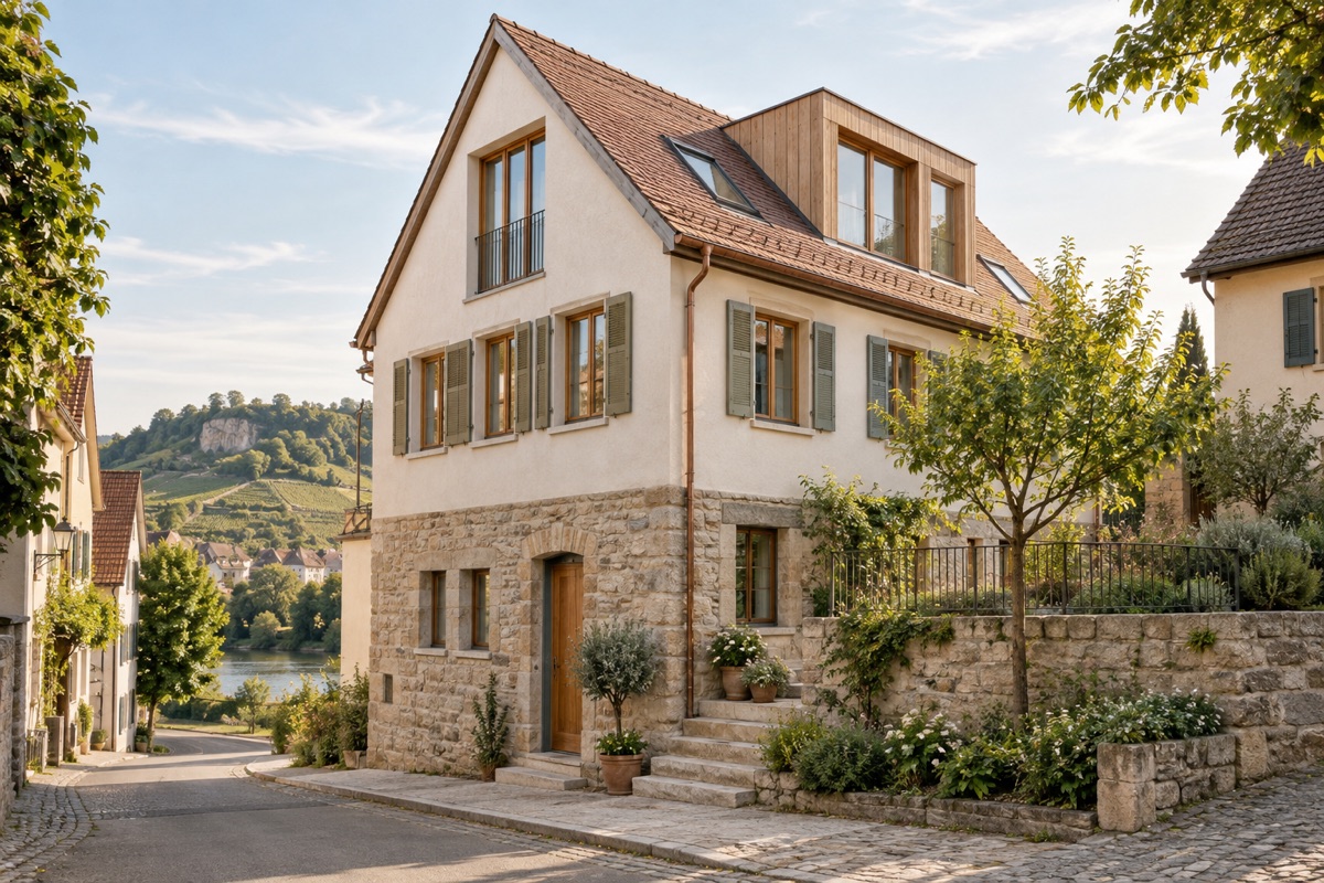 Lauffen am Neckar: KI-Architekturvisualisierung einer möglichen Umsetzung für Altbausanierung und Dachausbau