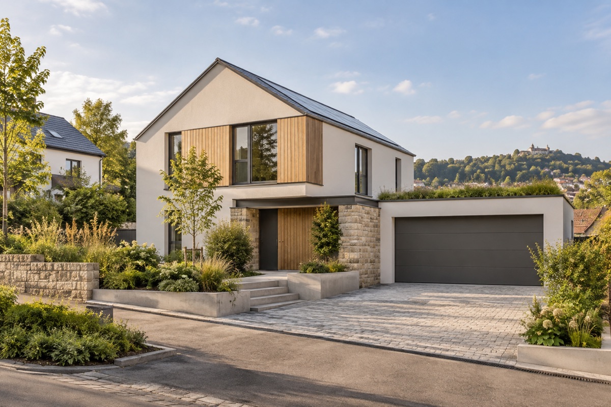 Leonberg: KI-Architekturvisualisierung einer möglichen Umsetzung für Neubau und Erweiterung