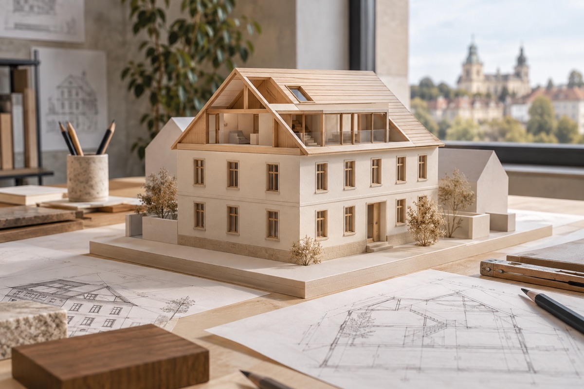 Ludwigsburg – Ludwigsburg: KI-Illustration eines Architekturmodells für Sanierung und Dachausbau | Axel Maisenhelder Architekt Dipl.Ing.(FH), 01711291188 | Umbau, Anbau, Sanierung Ludwigsburg: KI-Illustration eines Architekturmodells für Sanierung und Dachausbau