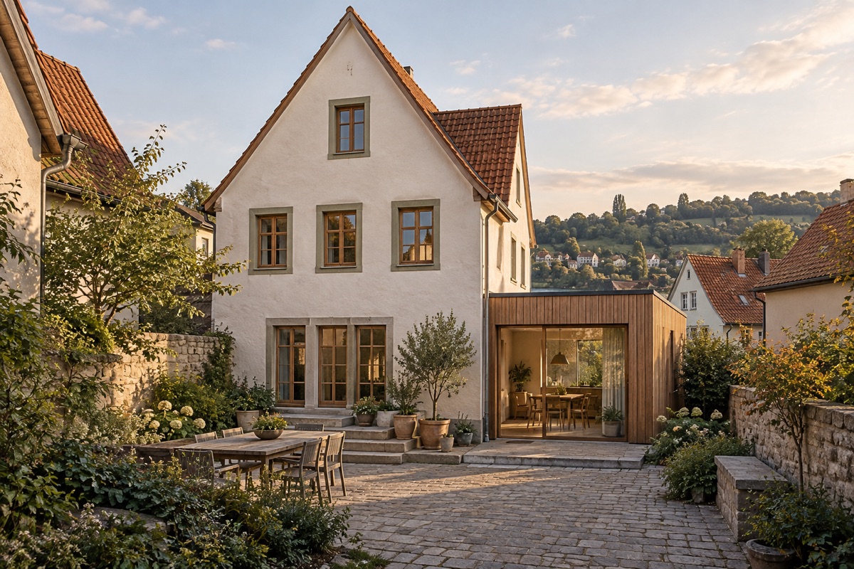 Marbach am Neckar: KI-Architekturvisualisierung einer möglichen Umsetzung für Altbausanierung und Umbau