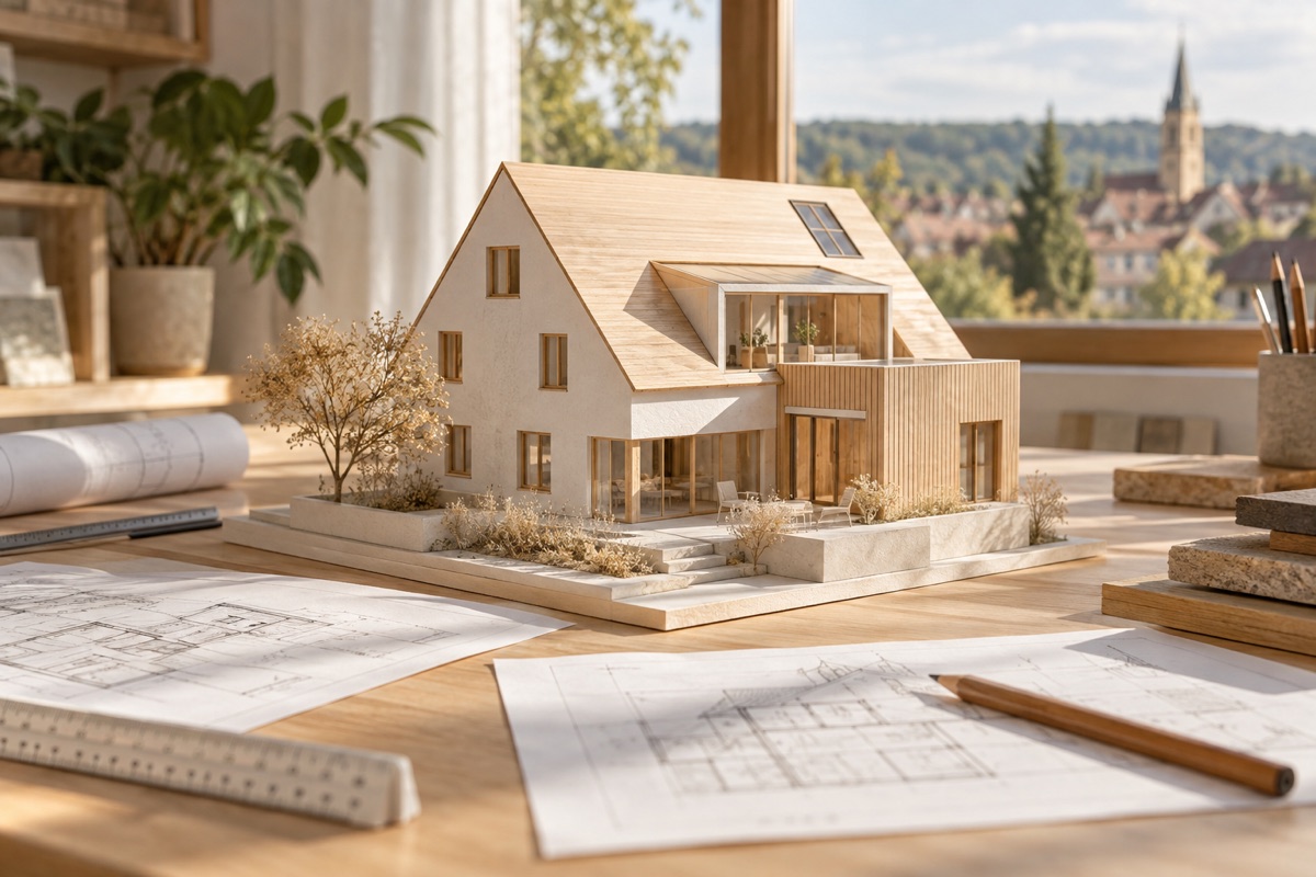 Schwaigern: KI-Illustration eines Architekturmodells für Hausplanung und Dachausbau