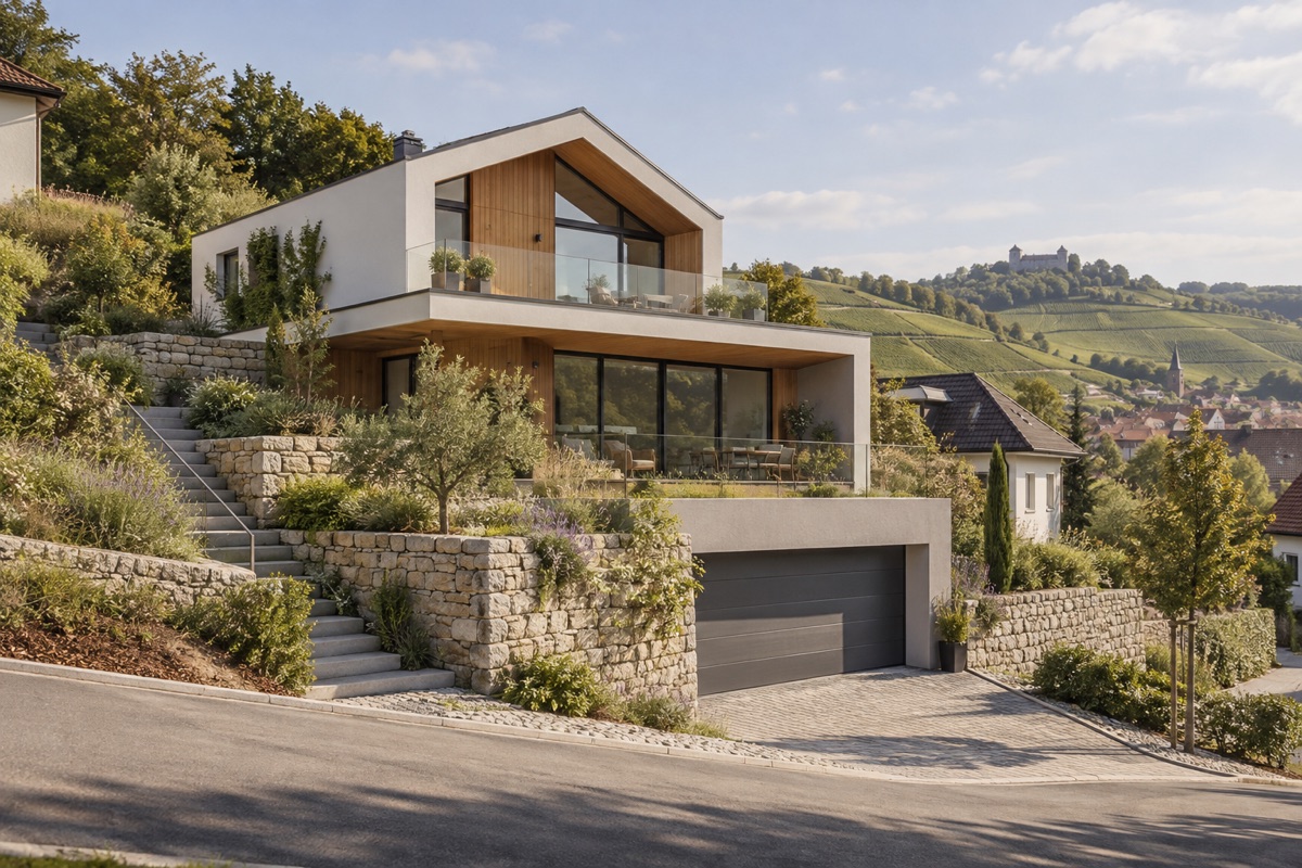 Weinsberg: KI-Architekturvisualisierung einer möglichen Umsetzung für Hanghaus und Umbau